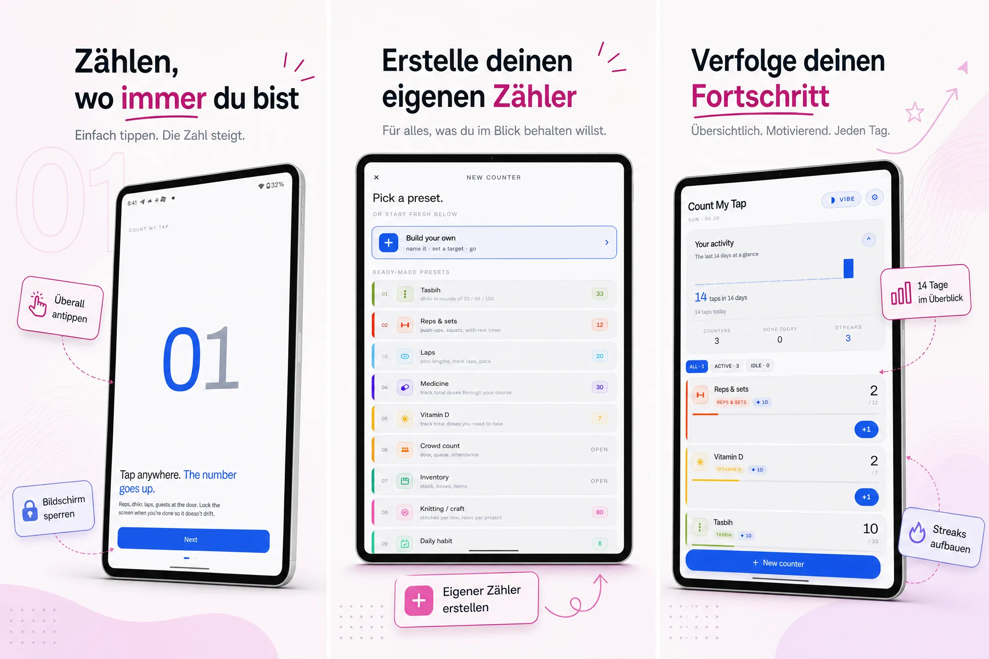Count My Tap screenshots localized in German